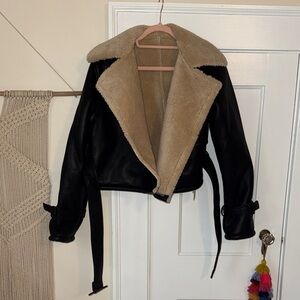 Commense Black and Tan Shearling Jacket